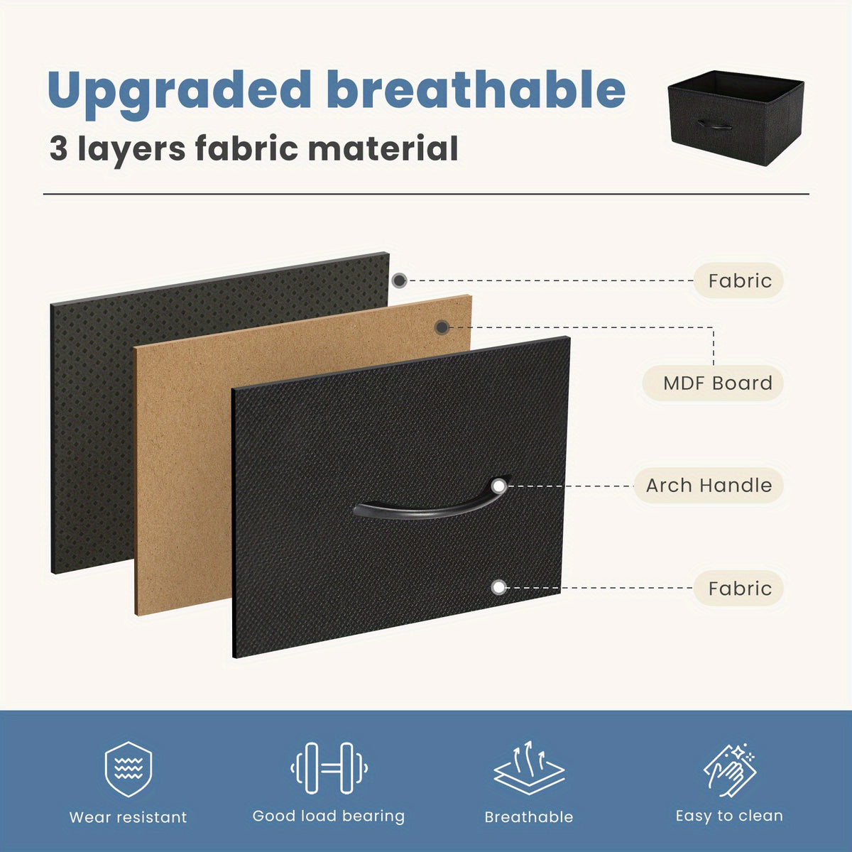 10-Drawer Fabric Storage Cabinet with Hardwood Tabletop | Dresser Organizer for Clothing Bags & Accessories | Black White Rust Gray