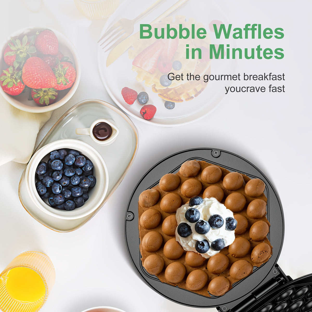 Bubble Waffle Maker 7-Inch 1000W | Hong Kong Egg Waffle Electric Grill with Nonstick Coating | Ready in 5 Mins for Breakfast, Desserts & Ice Cream Cones | Christmas Gift Idea