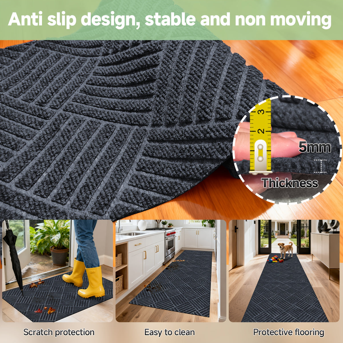 Hallway Runner Rug Non-Slip Vintage Diamond Pattern Machine Washable Rubber Backed – Kitchen, Entryway & Living Room Runner, 5 Sizes, Dark Gray & Dark Red