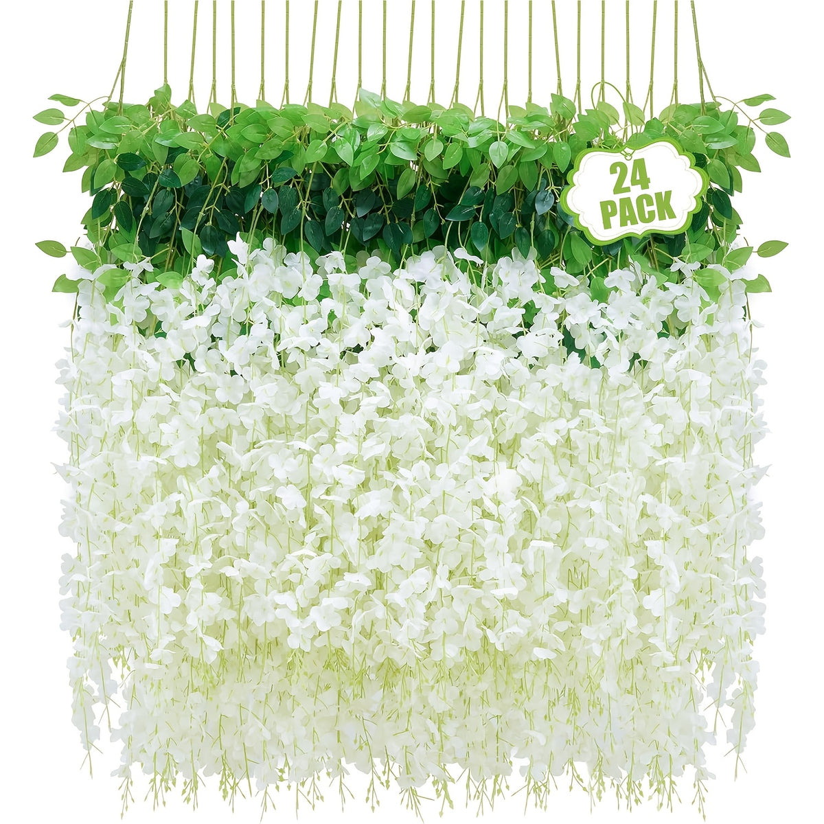 24 Pack Fake Wisteria Hanging Flowers 3.6 Feet Long, Artificial Wisteria Vine Garland for Wedding, Garden & Wall Decoration – White, Pink, Purple, Light Pink & Blue