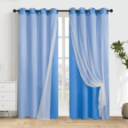 Double Layer Curtains Snowflake Embroidered Sheer Voile + Room Darkening Grommet Drapes – Thermal Insulated Tiebacks Included | 7 Colors Pack of 2