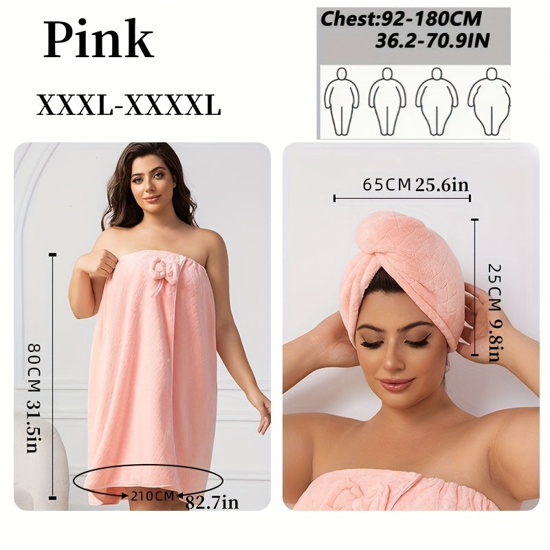 Extra Large Bath Wrap Skirt & Shower Cap Set of 2 – Super Absorbent Coral Fleece Body Wrap Towel, Adjustable M–XXXXL | Home, Travel, Sauna & Spa