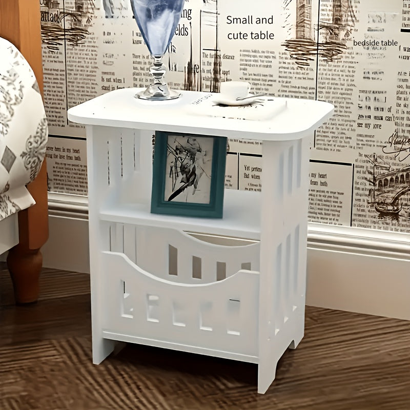 Compact Modern Bedside Table with Open Shelf Space Saving Nightstand Minimalist Storage Rack for Bedroom Dorm Office Living Room Easy Assembly White