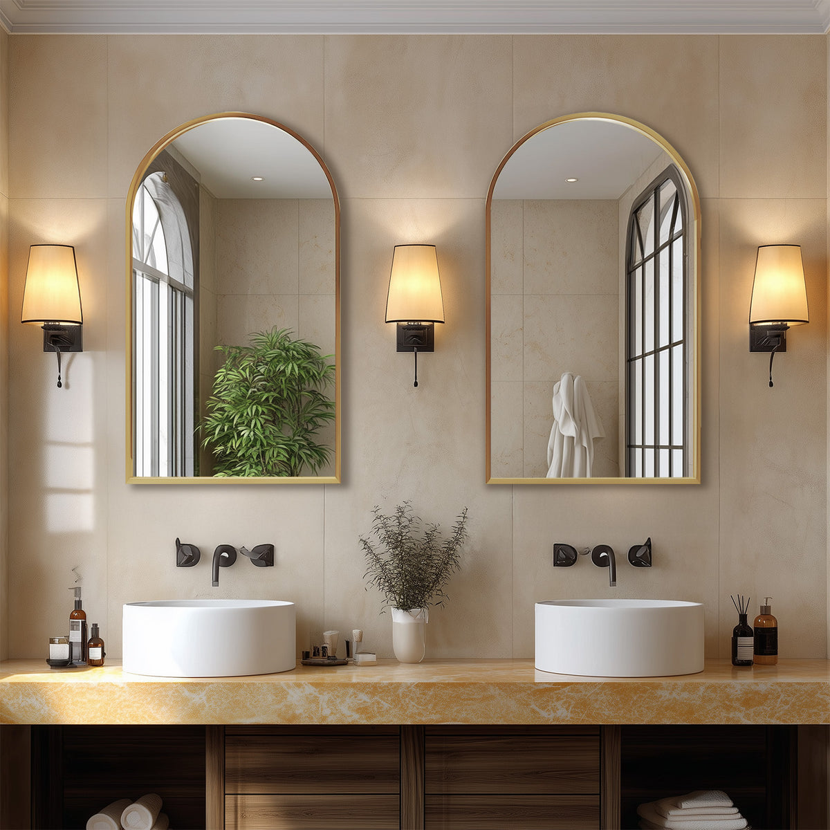 Arched Bathroom Mirror Wall Mounted Metal Frame Vanity Makeup Mirror in Gold or Black – 22x30, 24x36, 26x38 Inch for Bathroom Bedroom Entryway & Living Room