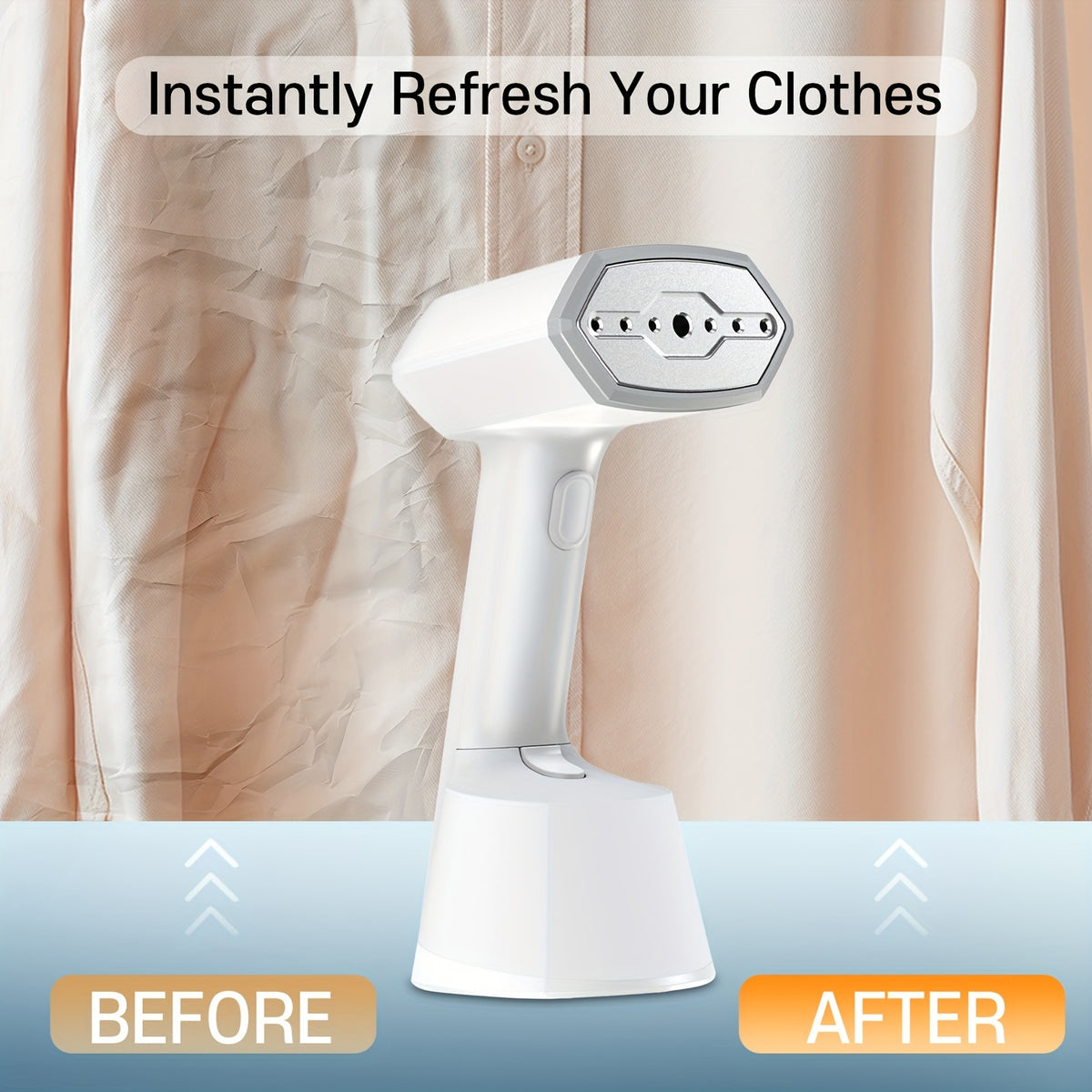 Handheld Travel Garment Steamer 15-Second Heat-Up – 9.47oz Large Tank, Portable Clothing Steamer for Home, Office & Travel | White
