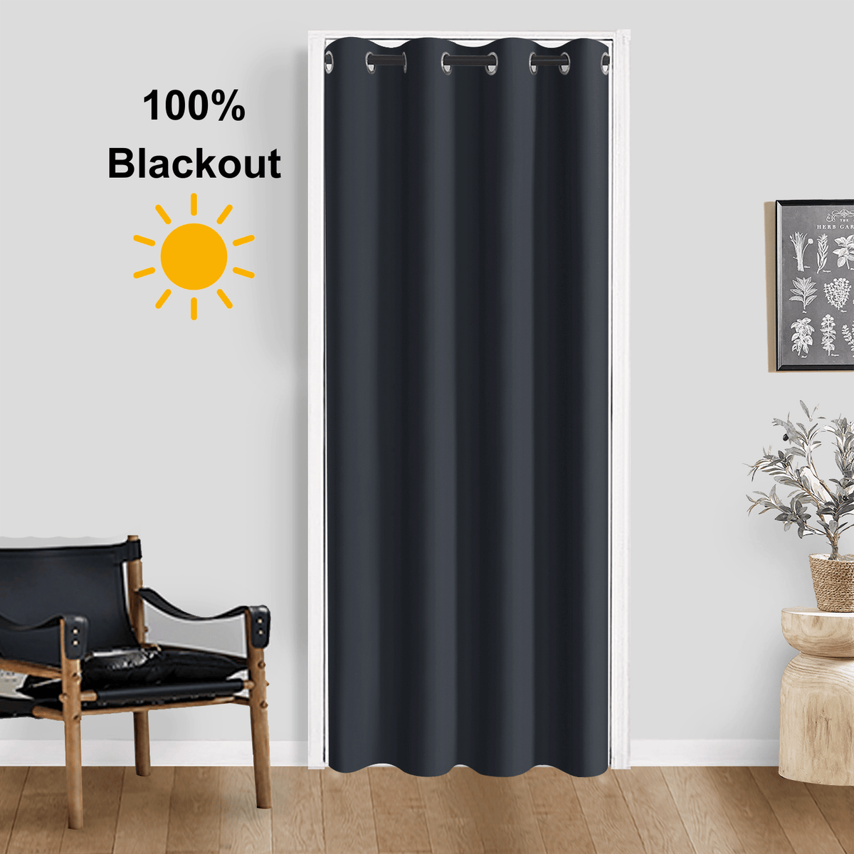 Blackout Door Curtain Single Panel Grommet 39x78 Thermal Insulated Noise Reducing – 100% Light Blocking, 6 Colors, Energy Efficient Window Drape