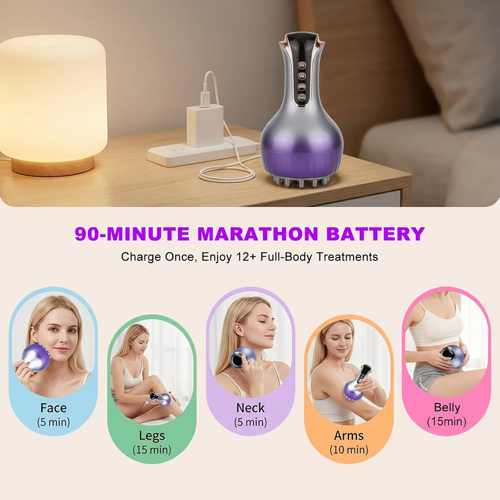 Lymphatic Drainage Massager 4-in-1 Cellulite Massager & Fascia Blaster, 35-Speed Body Sculpting Tool for Face Legs Arms Belly Neck, 90-Min Battery Wireless Portable Pain Relief