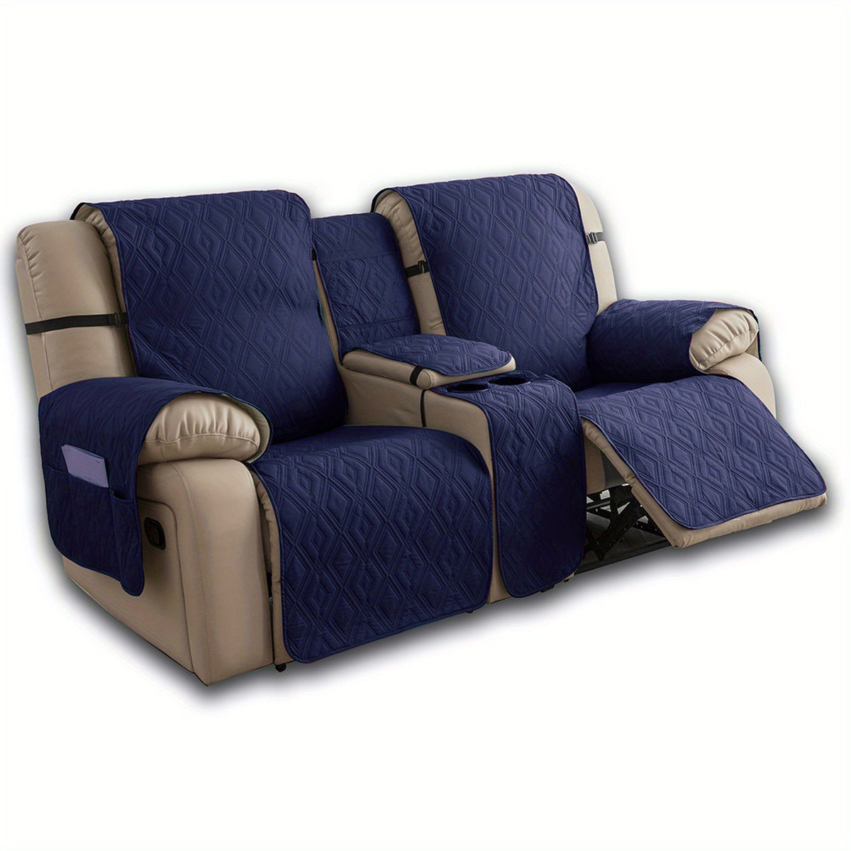 Loveseat Recliner Cover with Center Console – 4-Piece Set 100% Waterproof Dual Recliner Slipcover with Straps, Split Reclining Sofa Protector for Pets & Kids, Living Room Furniture Cover