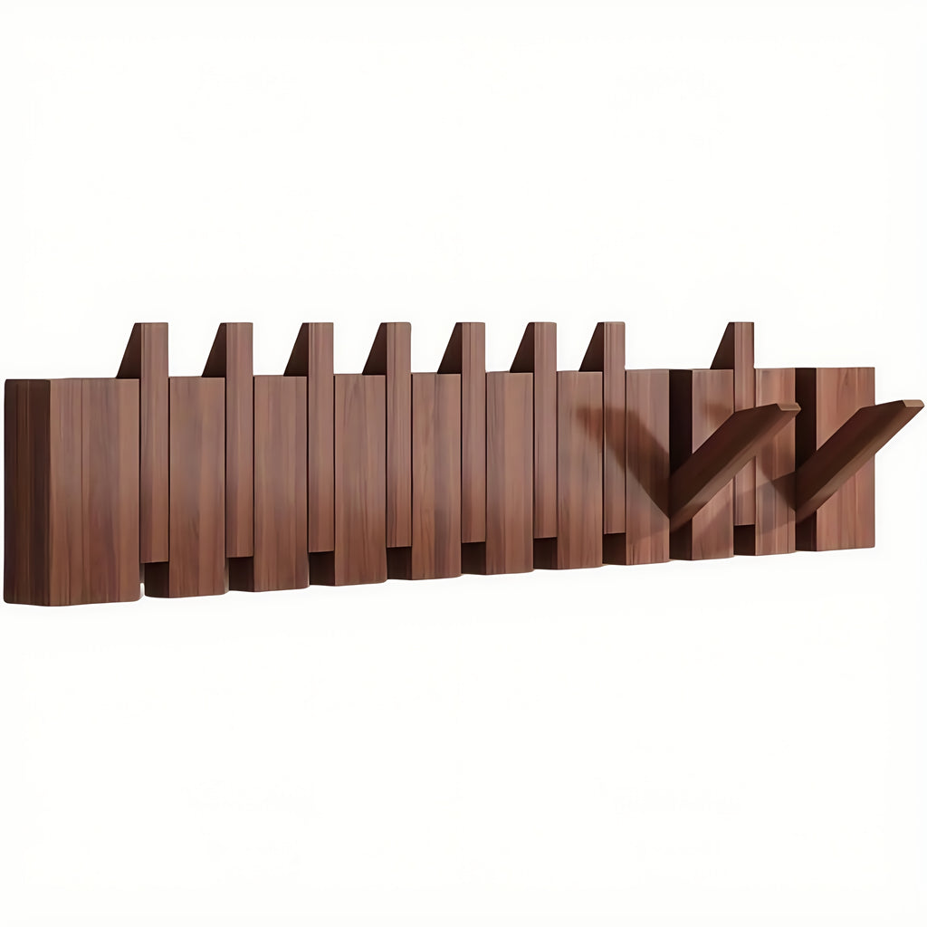 Wall-Mounted Coat Rack Natural Wood – Accordion Hook Rack for Entryway, 4/6/8/10 Hooks, Walnut & Beech Finish, Space-Saving Coat Hanger for Bedroom, Bathroom, Hallway