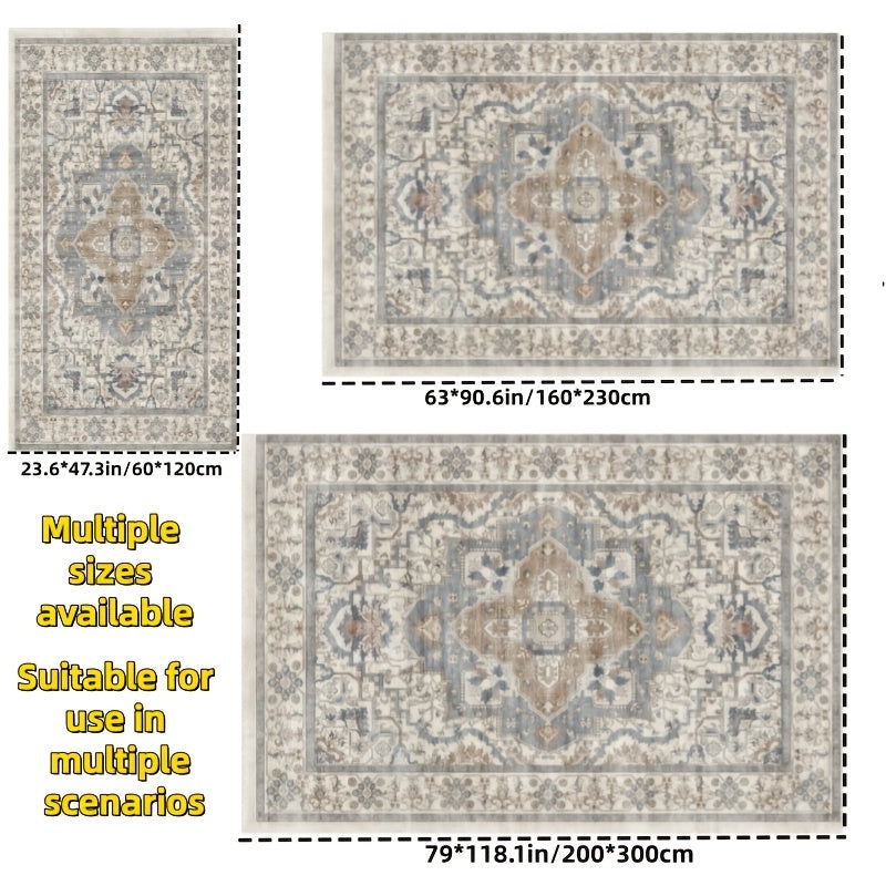 Vintage Persian Area Rug Bohemian Machine Washable Thick Pile Non-Shedding Polypropylene – Living Room Bedroom Office Boho Carpet, Multiple Sizes