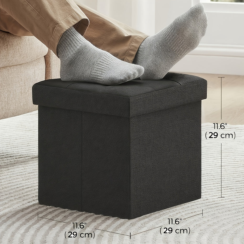 Foldable Storage Cube Ottoman Footstool – 11.6" Hidden Storage, 286 lb Capacity, for Living Room Bedroom Dorm, Ink Black Dark Gray Jelly Pink