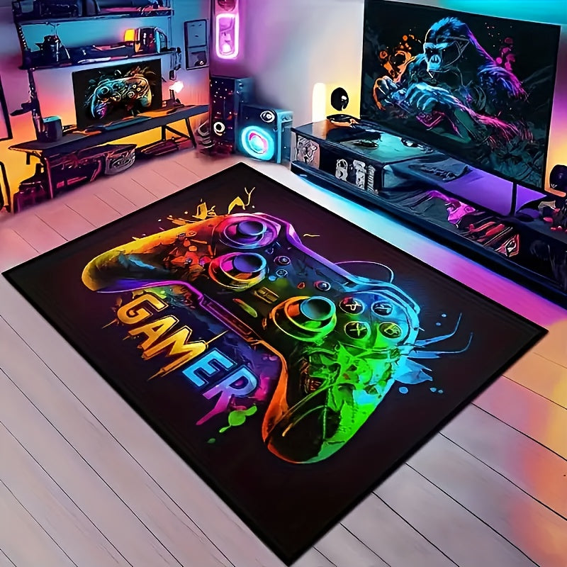 Gamer Area Rug – Cyberpunk Game Controller Design, Large Square Polyester Mat for Teen Bedrooms & Gaming Rooms