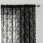 Vintage Lace Door Curtain with Wave Edge – Semi-Sheer Floral Embroidered Rod Pocket Panel for Home, Hallway & Outdoor | White, Black & Green