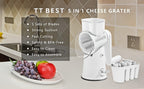 5-in-1 Rotary Cheese Grater with Interchangeable Blades, Suction Cup Base & Handle – Manual Vegetable Slicer Shredder for Cheese, Fruits, Nuts & Vegetables – Easy Clean Kitchen Tool Set