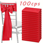 Satin Chair Bow Ribbons 100-Pack – 7×108 Inch Universal Streamer for Wedding Reception Banquet Party Hotel Christmas Decor, 15 Colors