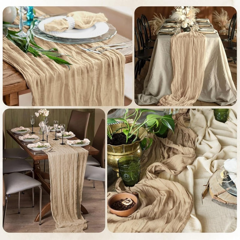 6-Pack Boho Gauze Table Runners 21.7x72.8 Inch Semi-Sheer Cheesecloth Fabric Wedding Baby Shower Birthday Farmhouse Home Decor