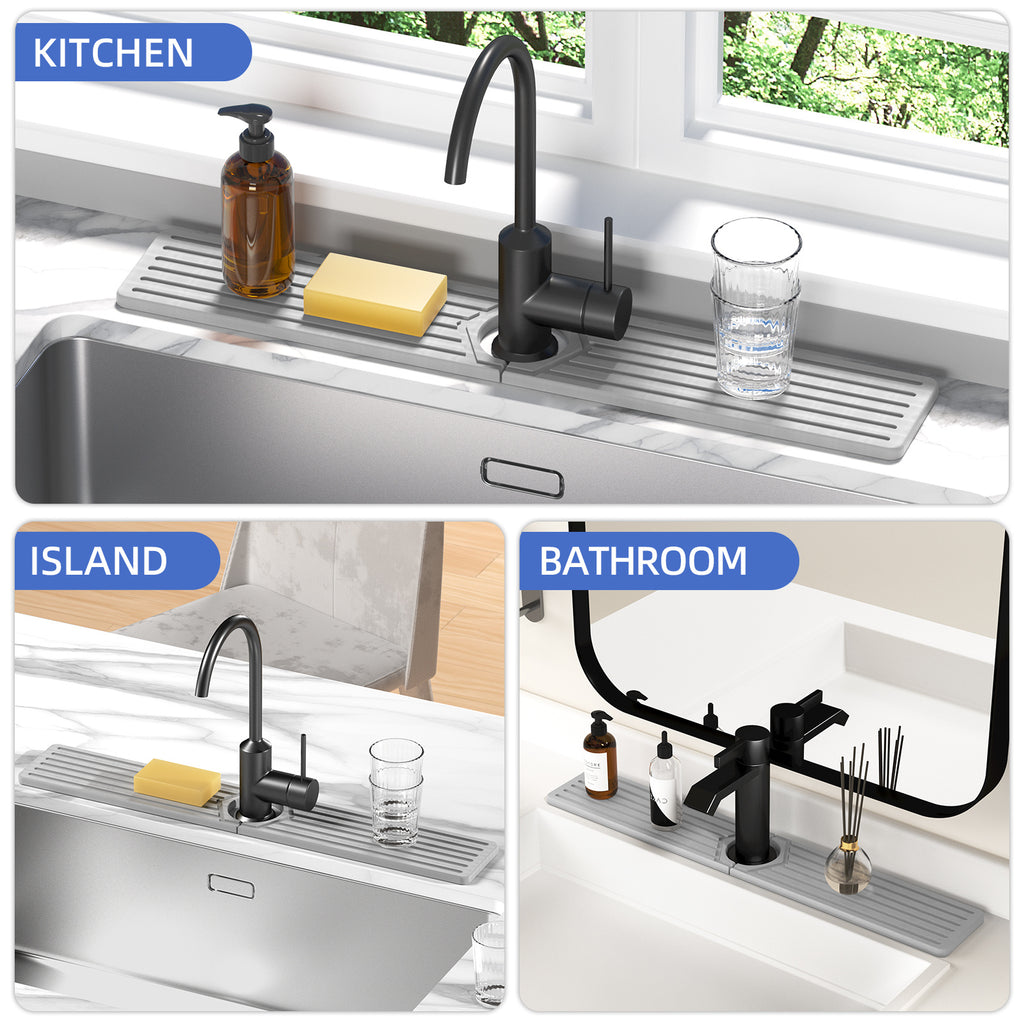 Diatomite Stone Sink Faucet Mat 23.6x3.9 Inch - Quick Drying Absorbent Countertop Mat for Kitchen and Bathroom Sink Area - Natural Diatom Mud Faucet Splash Pad
