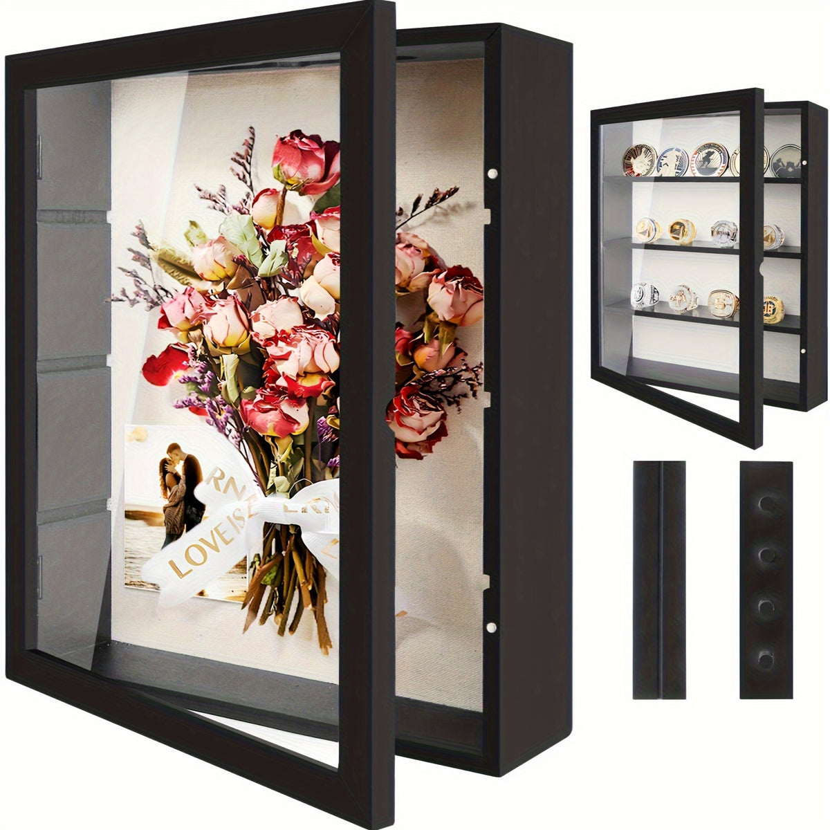11x14 Large Shadow Box Display Frame with 4 Removable Shelves – Country Memory Box for Medals, Coins, Photos, Championship Rings, Flowers, Pins & Keepsakes Collection