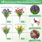 Artificial Outdoor Daisy Flowers UV Resistant Bulk Bundles 18/36/54pcs – Faux Colorful Daisy Stems for Porch, Patio & Garden – Realistic Spring Summer Outdoor Decor Flowers