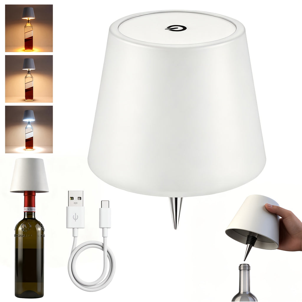 Wireless LED Bottle Lamp Touch Control USB Rechargeable 2400mAh IP44 Waterproof 3-Color Mood Light for Bedroom Bar Party Wedding Garden – Cordless Bottle Stopper Night Light