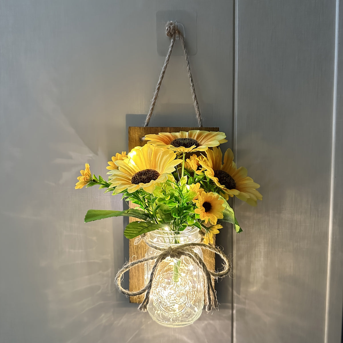 Sunflower Mason Jar Wall Lamp Set of 2 – DIY Artificial Flower Night Light Atmosphere Lamp for Party, Holiday & Home Decoration