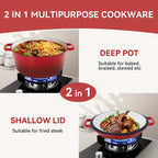 6 Quart 2-in-1 Enameled Cast Iron Dutch Oven and Casserole Nonstick Oven Safe 500°F Dual Handles All Stovetops Bread Baking Cooking Stewing