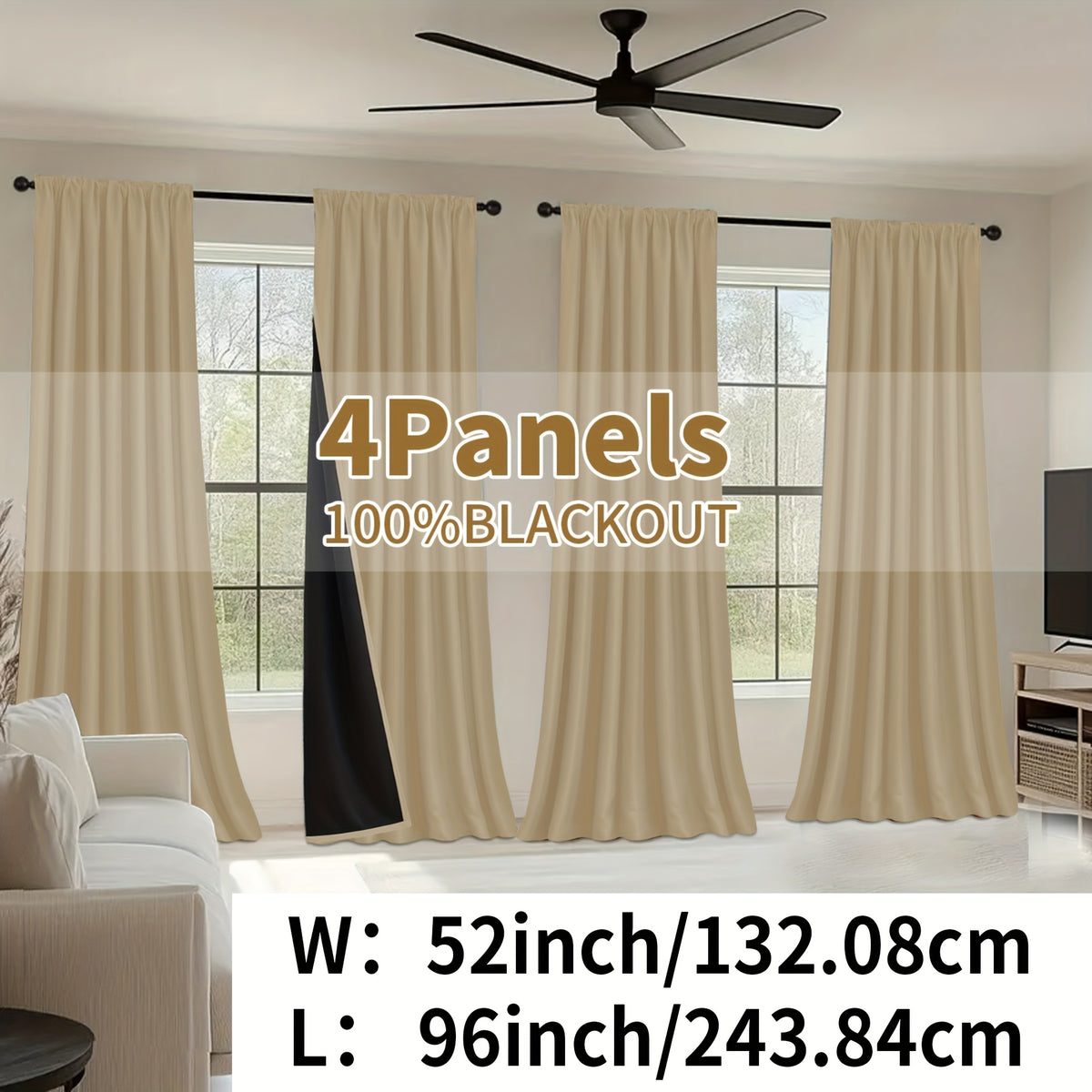 Blackout Curtains Rod Pocket 4 Panels - Thermal Insulated Room Darkening Noise Reducing Matte Drapes for Bedroom Living Room Office, 9 Colors 11 Sizes