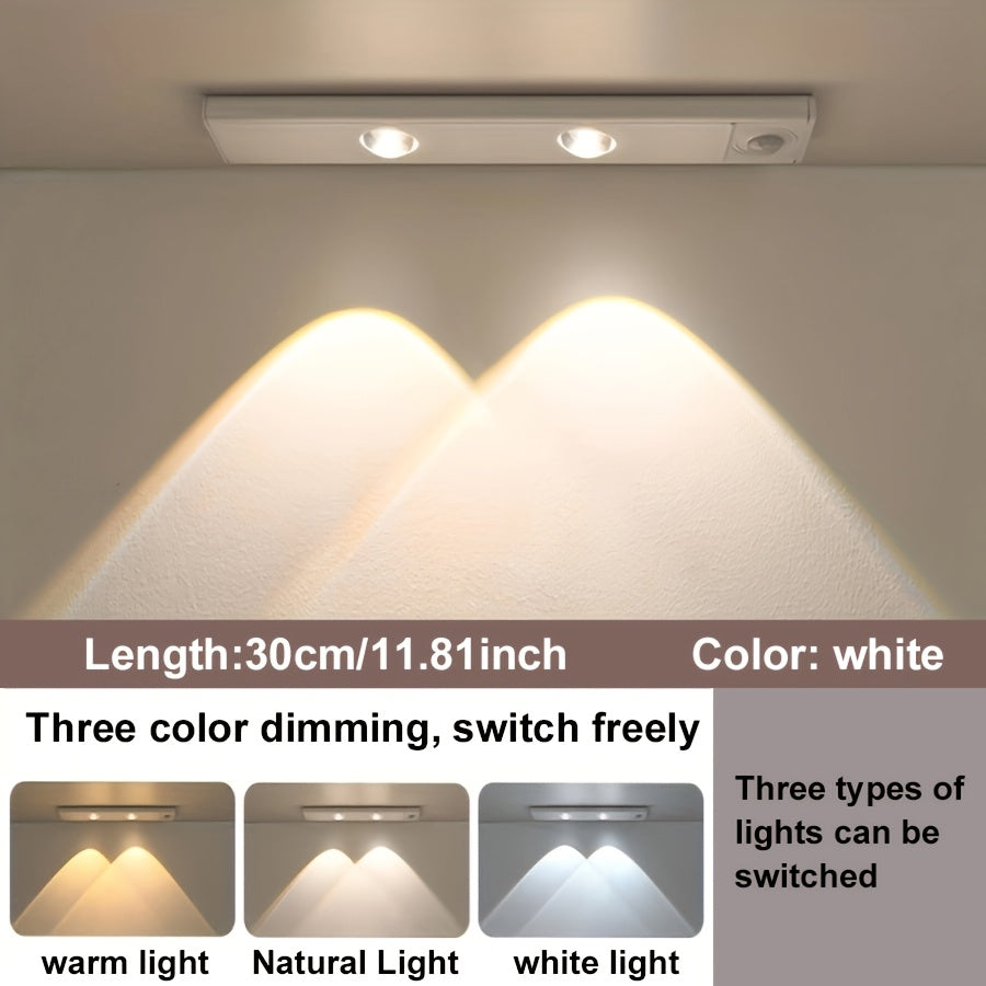 LED Motion Sensor Light Strip USB Rechargeable – Under Cabinet Wardrobe Night Light, 3 Color Modes, Self-Adhesive Magnetic Mount for Kitchen, Bedroom & Shoe Cabinet | 20/30/40cm