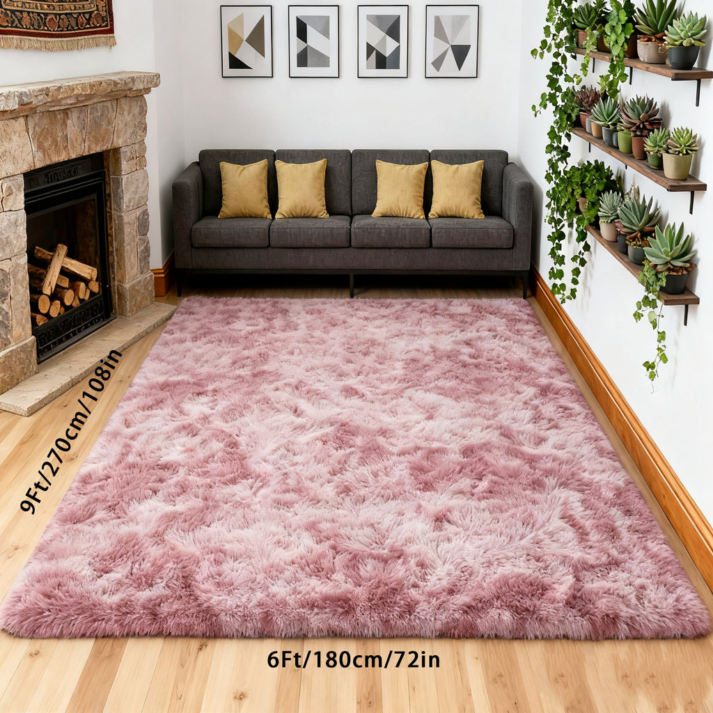 Tie-Dye Plush Shag Rug Non-Slip Machine Washable Furry Floor Carpet for Living Room Bedroom Office Multiple Sizes Tie-Dye Pink Tie-Dye Coffee
