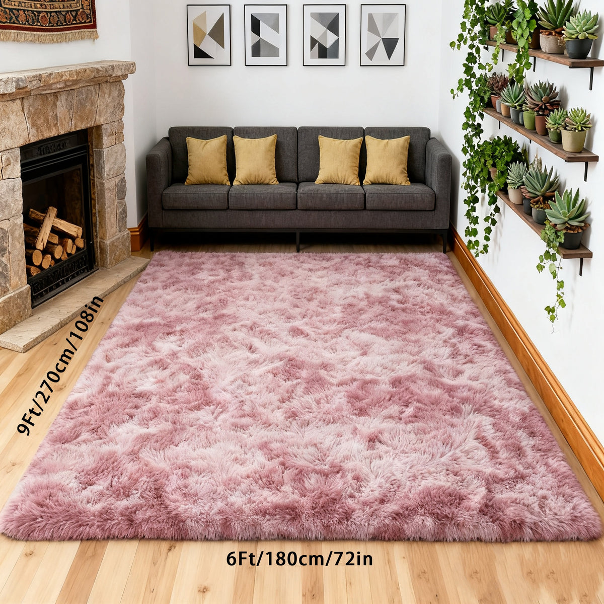 Tie-Dye Plush Shag Rug Non-Slip Machine Washable Furry Floor Carpet for Living Room Bedroom Office Multiple Sizes Tie-Dye Pink Tie-Dye Coffee