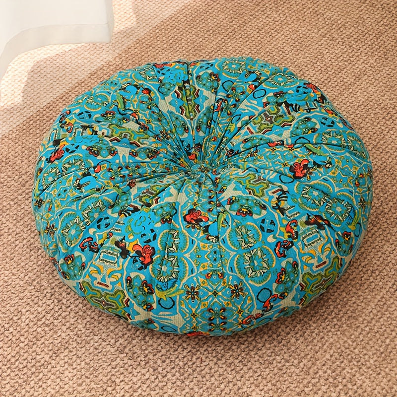 Bohemian Round Floor Pillow Thick Cushion – Vintage Colorful Floral Pattern, Fade-Resistant Cotton & PP Cotton, All-Season Decorative Living Accessory, Multiple Colors