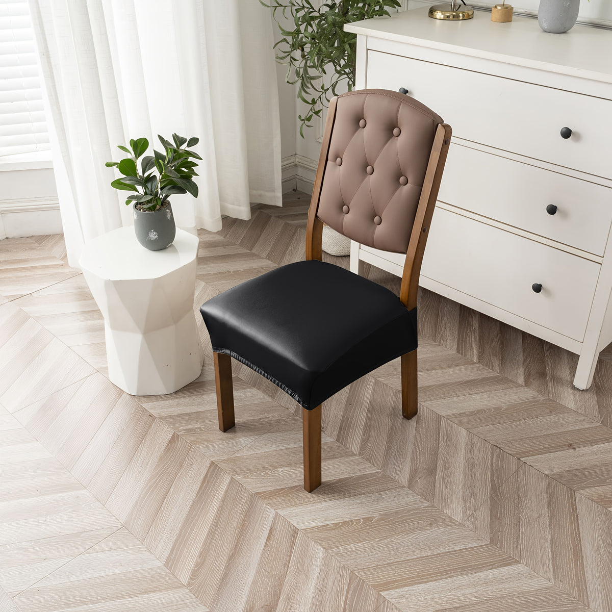 PU Faux Leather Chair & Stool Seat Covers Set of 6 – Wear-Resistant Washable Stretchable Seat Protectors for Home & Restaurant Furniture, Fits Round Stools & Dining Chairs