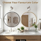Round Wall Mirror 20 24 28 30 Inch – Circle Vanity Mirror for Bathroom, Bedroom & Living Room | Anti-Rust Modern Decor | Black & Gold