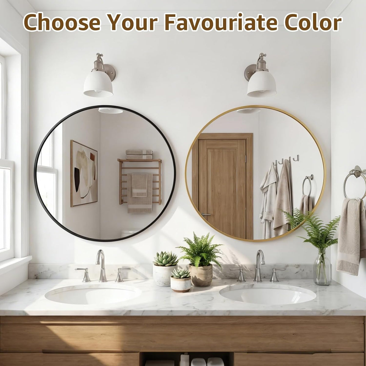 Round Wall Mirror 20 24 28 30 Inch – Circle Vanity Mirror for Bathroom, Bedroom & Living Room | Anti-Rust Modern Decor | Black & Gold