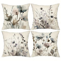4-Piece Boho Poppy Flower Throw Pillow Covers Watercolor Chinoiserie Floral Soft Tones Decorative Cushion Covers 18x18 Inch Sofa Bedroom Office Car Farmhouse No Insert