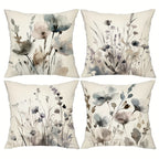 4-Piece Boho Poppy Flower Throw Pillow Covers Watercolor Chinoiserie Floral Soft Tones Decorative Cushion Covers 18x18 Inch Sofa Bedroom Office Car Farmhouse No Insert