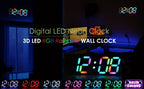 RGB Neon LED Digital Wall Clock 9.7" Large Display with Remote Control – 3D Aesthetic Alarm Clock, Adjustable Brightness, Date & Temperature Display for Bedroom, Living Room, Office, Gym