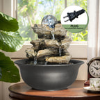 Rock Tabletop Zen Fountain with LED Lights & Rotating Crystal Ball – 8.3" Desktop Waterfall Fountain with Humidifier for Living Room, Office & Bedroom, Plug-In Soothing Water Feature