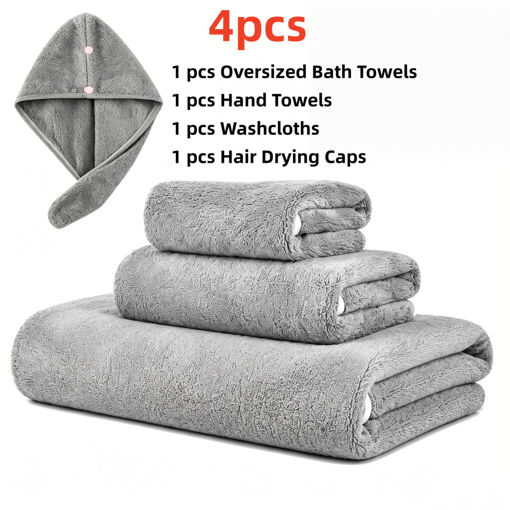 Microfiber Bath Towel Set 4 or 8 Piece – Extra Large 71×35” Ultra-Soft Quick Dry – Includes Bath Towel, Hand Towels, Washcloths & Hair Drying Cap for Bathroom, Hotel & Gym