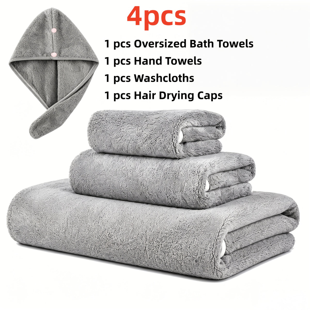 Microfiber Bath Towel Set 4 or 8 Piece – Extra Large 71×35” Ultra-Soft Quick Dry – Includes Bath Towel, Hand Towels, Washcloths & Hair Drying Cap for Bathroom, Hotel & Gym