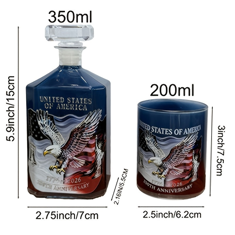 US 250th Anniversary Whiskey Decanter & Glass Bottle Set 2-Piece – Patriotic Commemorative Barware Gift for Father's Day, July 4th & Home Bar Decor