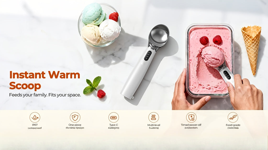 Electric Heated Ice Cream Scoop USB-C Rechargeable with 3 Temperature Settings - Self-Heating Ice Cream Scoop for Hard Ice Cream, IPX7 Waterproof, Ergonomic Zinc Alloy & Silicone, Ice Cream Lover Gift