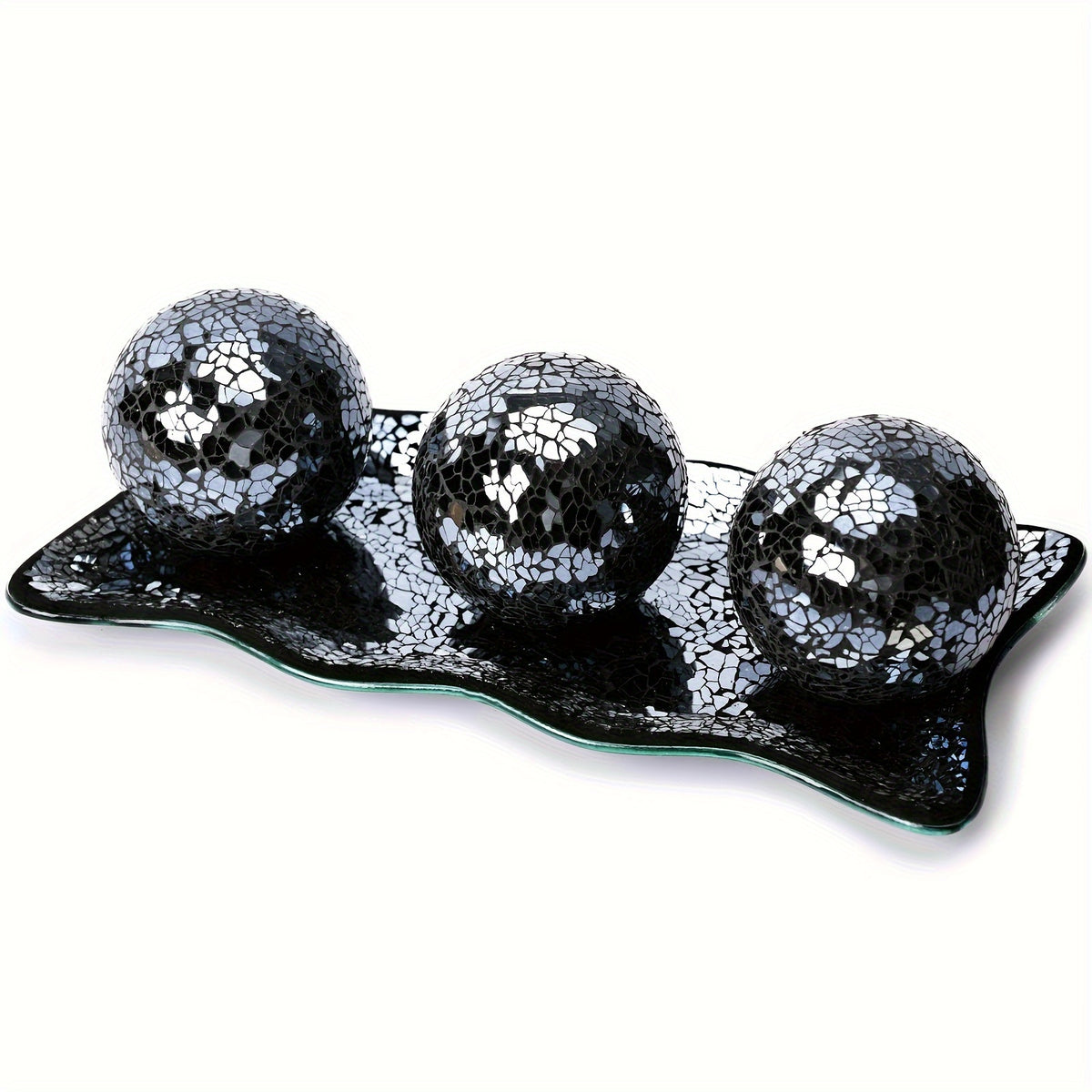 Decorative Glass Balls for Bowls Set of 3 with Glass Tray 3-Inch Bowl Fillers Centerpiece Table Decorations for Home Living Room Dining Coffee Table Silver Turquoise Black