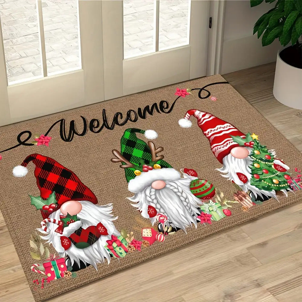 Christmas Gnome Doormat Non-Slip Machine Washable 6mm Thick Holiday Welcome Mat 100% Polyester Winter Home Decoration Indoor Outdoor Entry Rug - 19.6x31.4 and 31x47 Inch