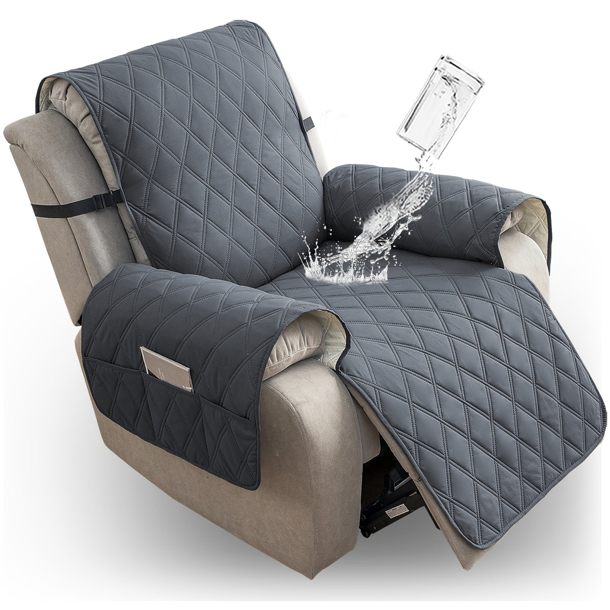 Quilted Recliner Sofa Cover Anti-Slip Wear-Resistant 4-Layer Fabric Dual Side Pockets Machine Washable Pet Home Bedroom Living Room 10 Colors 2 Sizes
