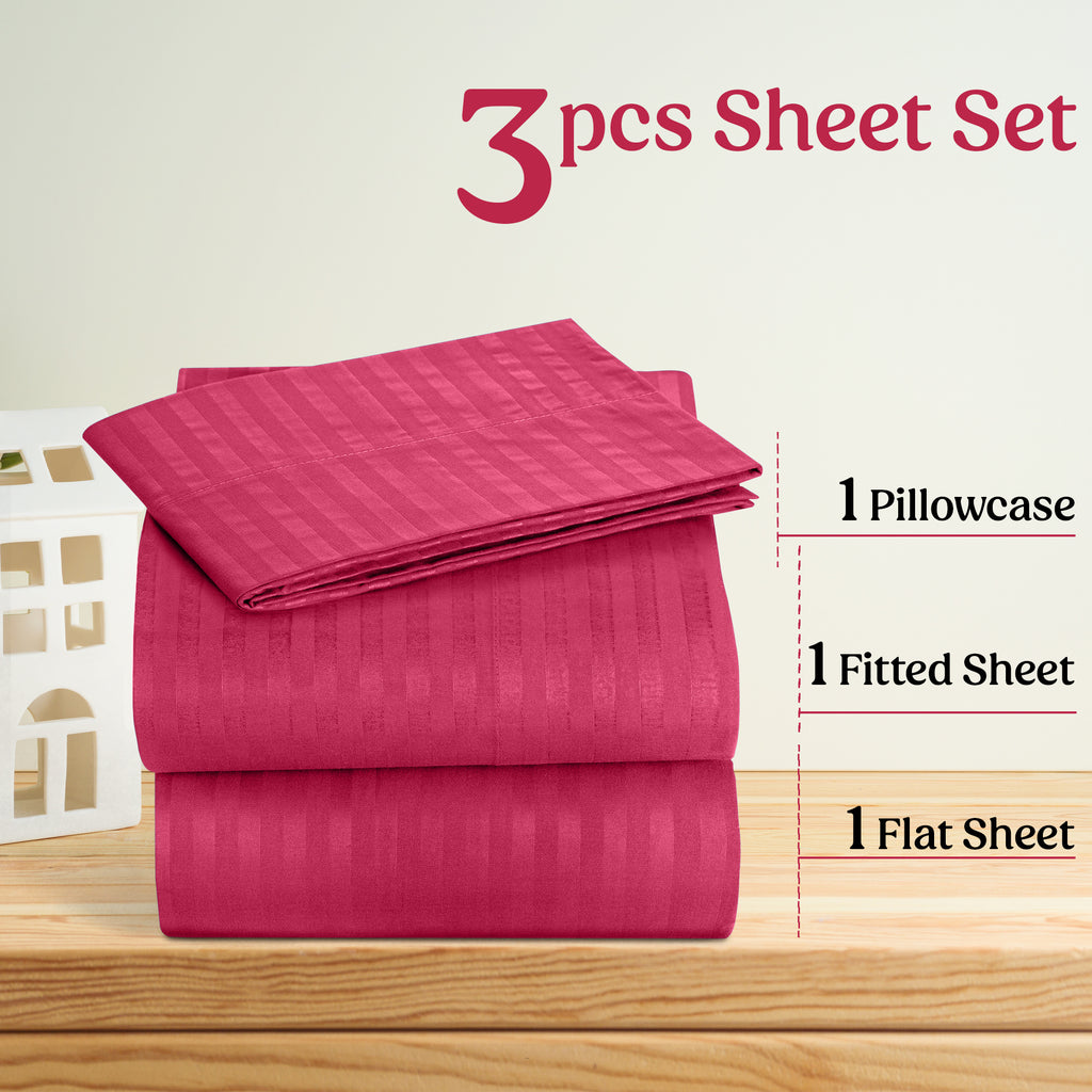 Luxury Striped Bed Sheet Set 3 or 4 Pcs – Hotel-Quality Deep Pocket 16", Extra Soft Breathable Cooling Sheets, Wrinkle & Fade Resistant, Twin Twin XL Full Queen King Cal King, 11 Colors