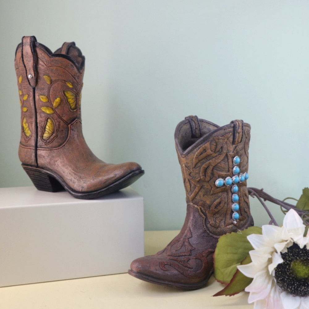 Western Cowboy Boots Resin Vase Ornament Hydroponic Flower Arrangement Container – Creative Light Luxury Living Room Home Decoration Decorative Accent Piece