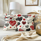 Set of 4 Valentine's Day Throw Pillow Covers – Red & Black Striped Bow | 18x18 inch