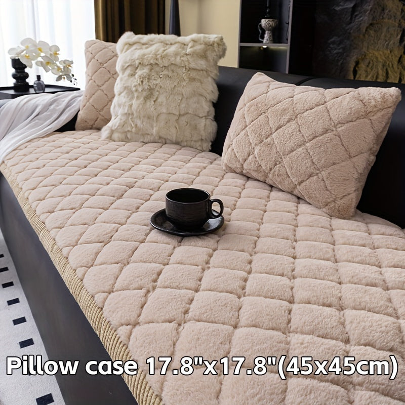 Thickened Faux Rabbit Fur Sofa Cover or Cushion Cover 2-in-1 Non-Slip Machine Washable Pet-Friendly Warm Plush Seat Pad for Bedroom Office Living Room Home Decor