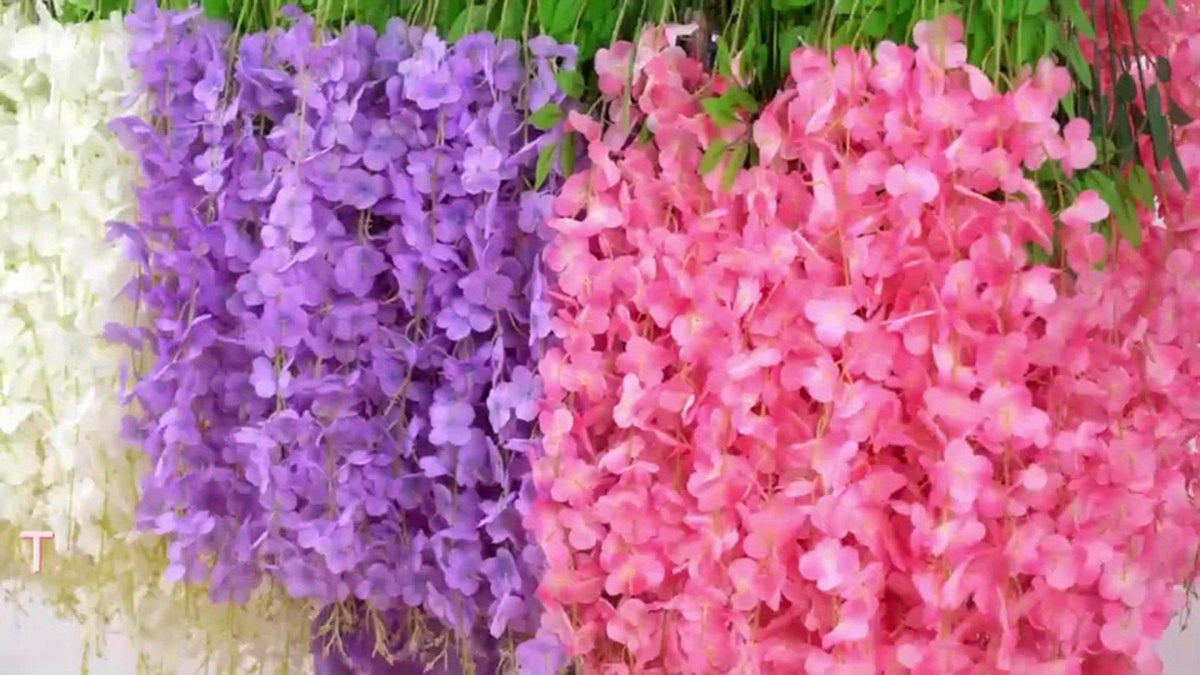 Artificial Wisteria Vine Garland 24 Pack 90 Feet Fake Hanging Flower String Purple Silk Floral Decor for Wedding Backdrop Party Ceiling Home Living Room Bedroom Outdoor Garden Boho Decor Bulk
